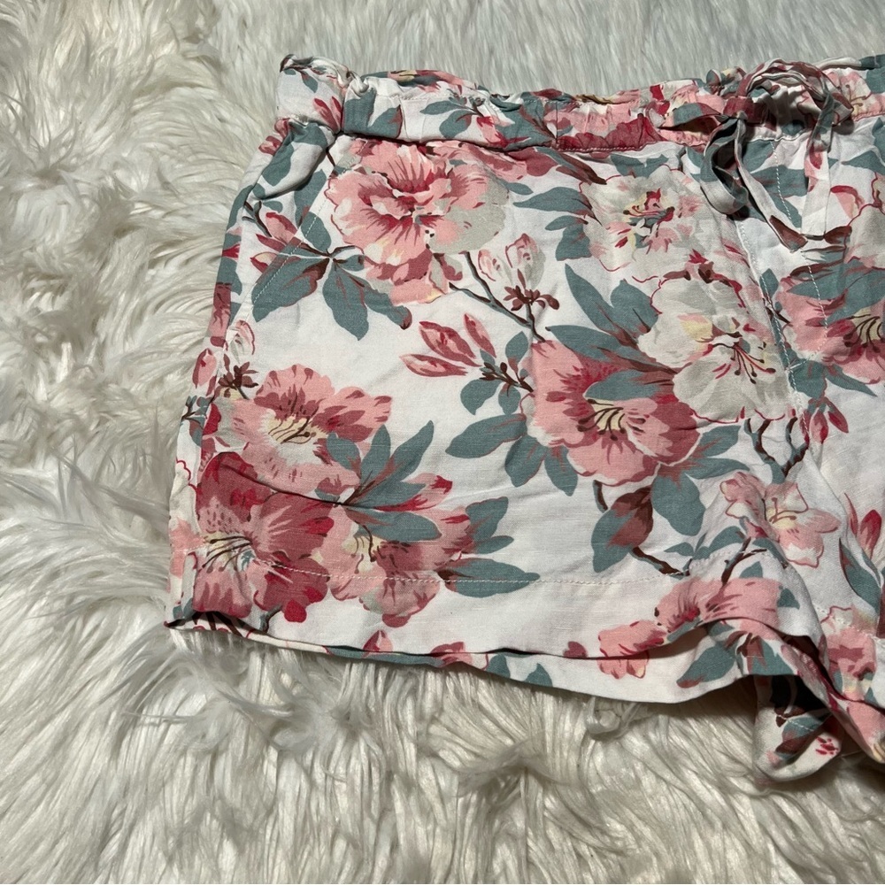 Loft Linen Shorts White Pink Turquoise Floral XL - Picture 2 of 9